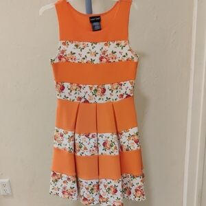 Paper Doll Orange/Floral Girls Sleeveless Dress Size 12 Stretchy